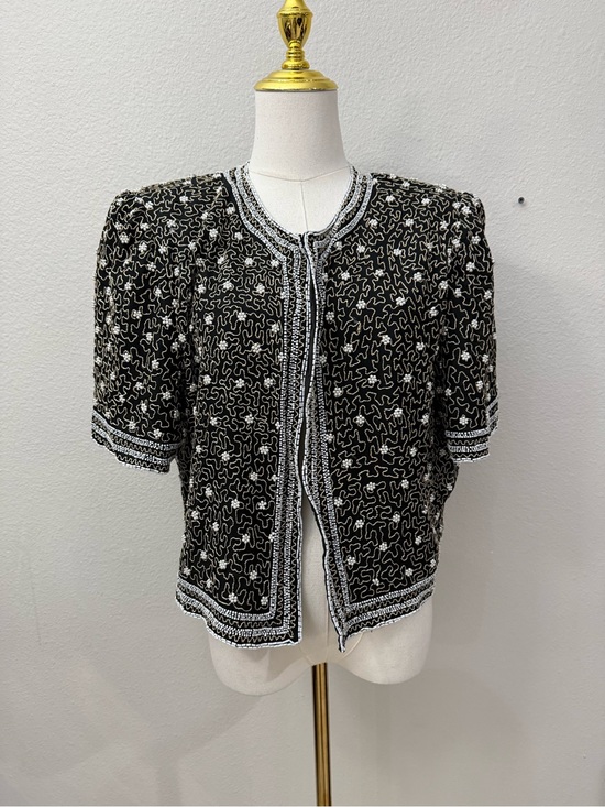 Laurence Kazar Sweaters - Vintage Laurence Kazar black Silk XL Beaded